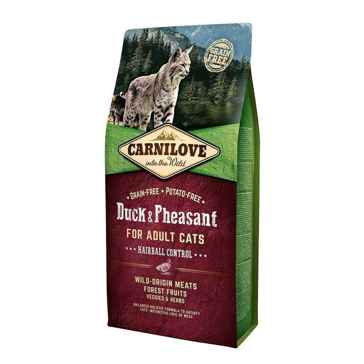 Carnilove Cat HAIRBALL CONTROL Duck & Pheasant bezgraudu sausā kaķu barība Pīle, fazāns, 6 kg  -  [12331]