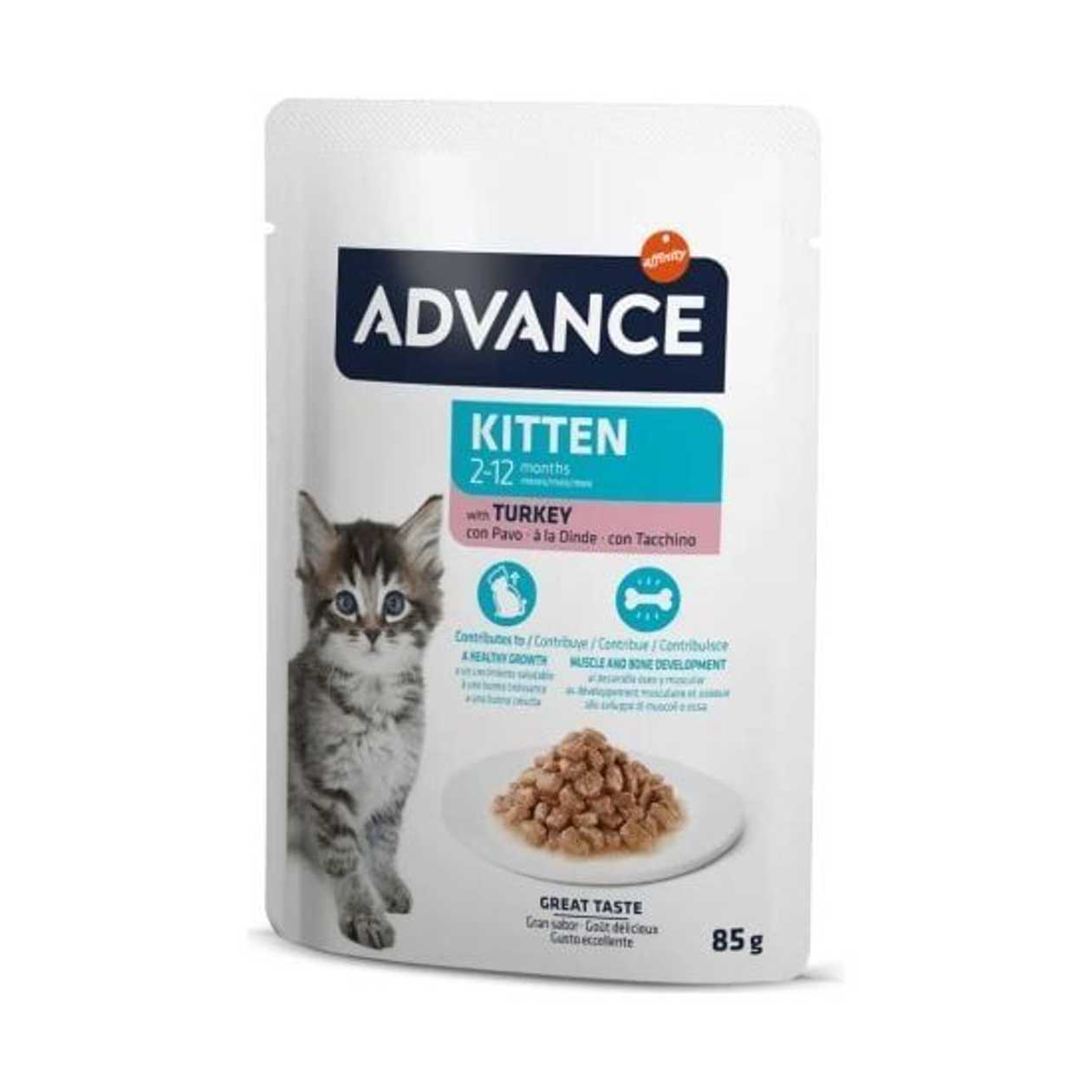 Advance Cat Wet kitten turkey 85 gr - pilnvērtīga un sabalansēta mitrā barības recepte, kas īpaši izstrādāta kaķēniem (2-12 mēneši), grūsnām un barojošām kaķenēm. Ar tītara gaļu.  -  [64456]