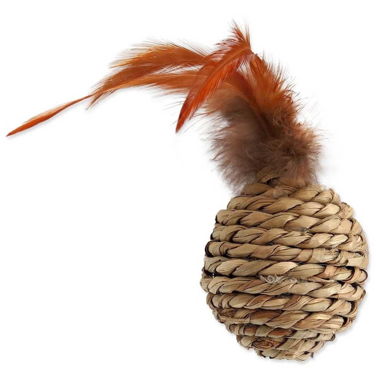 Magic Cat Toy ball sea grass with feathers 9cm – rotaļlieta kaķiem  -  [94638]