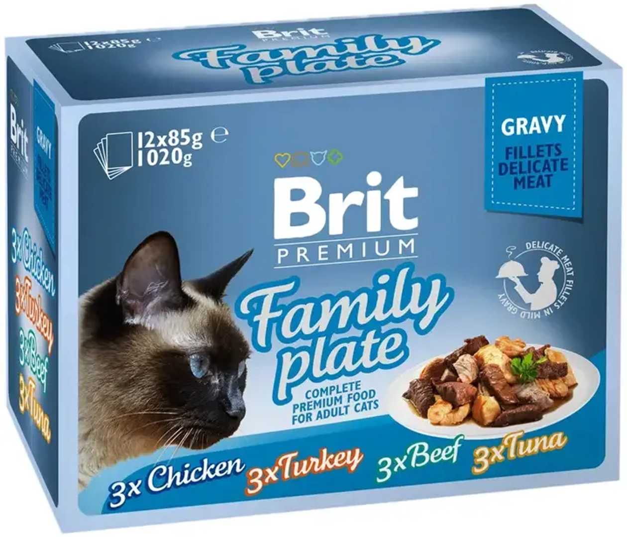 Brit Premium Cat Pouch Family Plate Gravy konservi kaķiem 1020 g (12x85 g)  -  [70591]