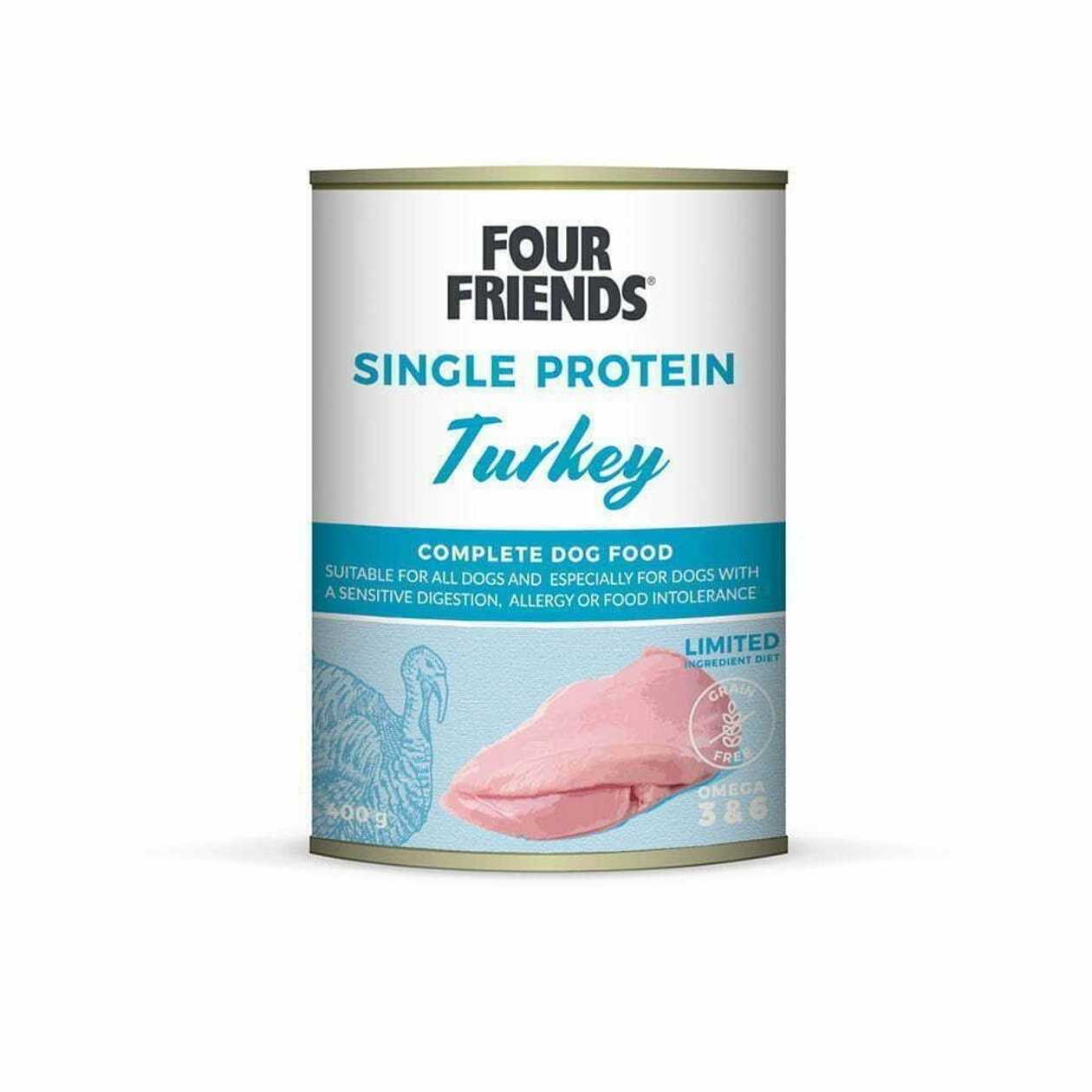 Four Friends Single Protein Turkey konservi suņiem ar tītara gaļu, 400 g  -  [30100]