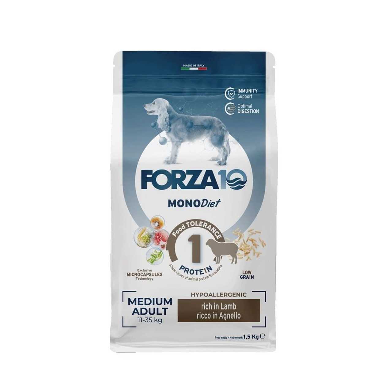 Forza10 Medium Mono DIET sausā barība pieaugušiem vidēja auguma šķirņu suņiem ar jēru, 1.5kg  -  [11809]