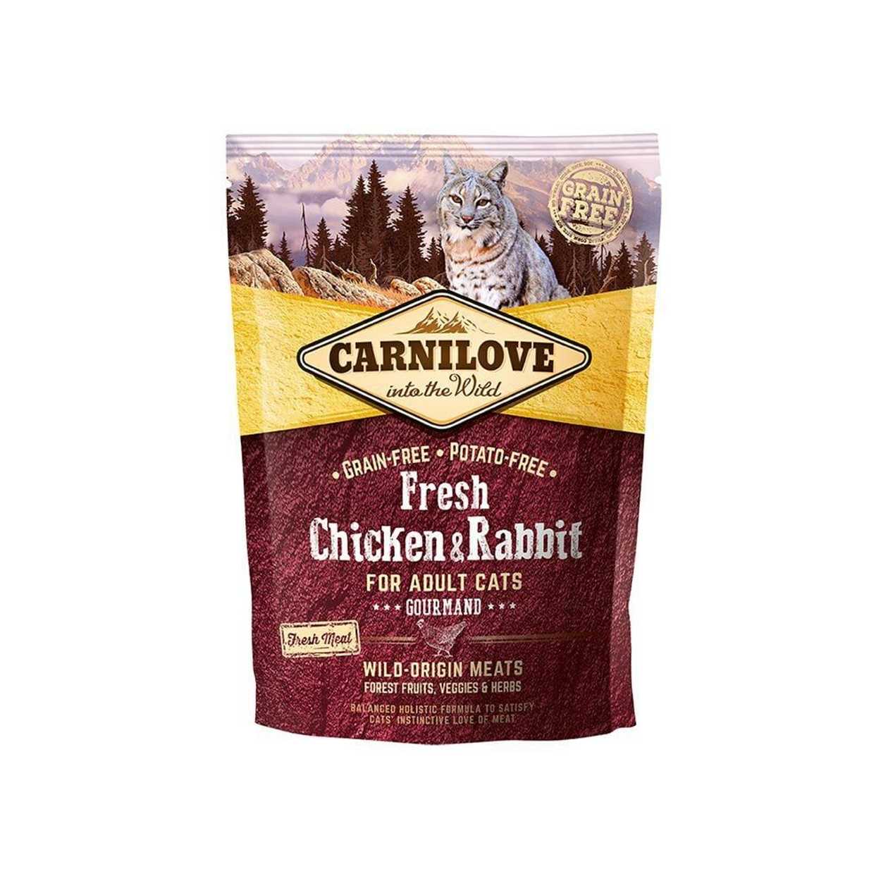 Carnilove Cat Fresh Chicken & Rabbit bezgraudu sausā kaķu barība Svaiga vista, trusis, 0.4 kg  -  [27373]