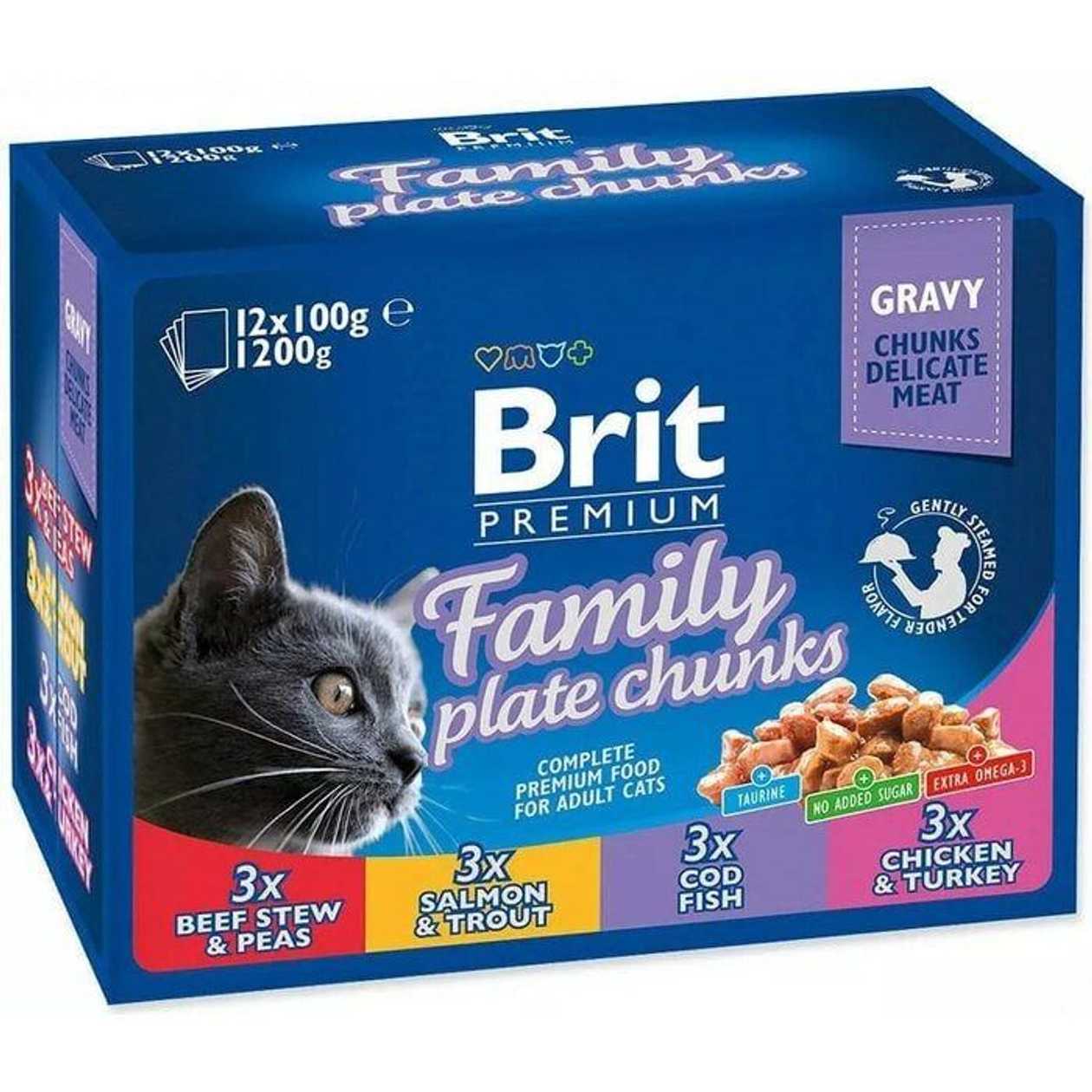 BRIT Cat Pouches Family Plate - mitrā kaķu barība - 12 x 100g  -  [06255]