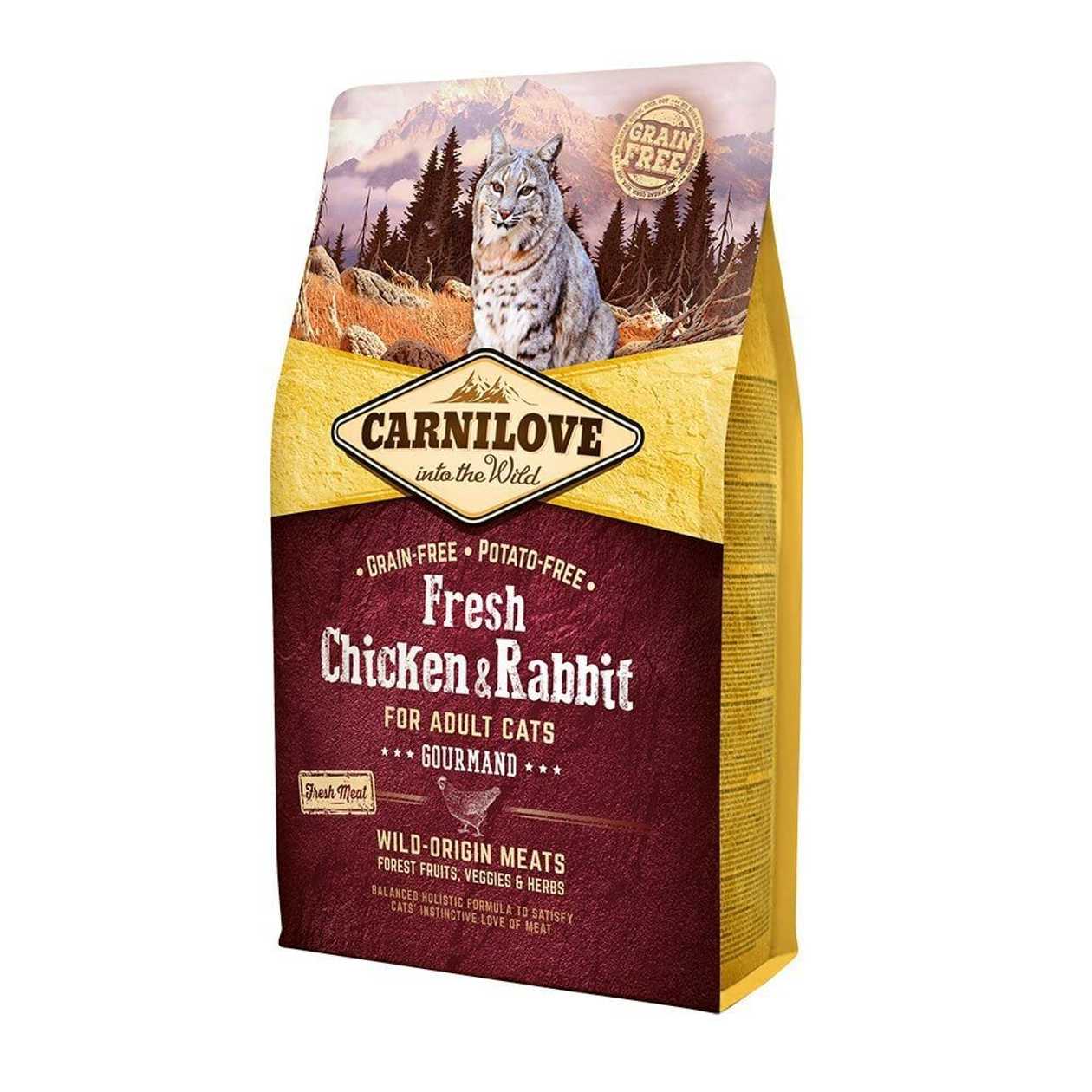 Carnilove Cat Fresh Chicken & Rabbit bezgraudu sausā kaķu barība Svaiga vista, trusis, 2 kg  -  [27397]