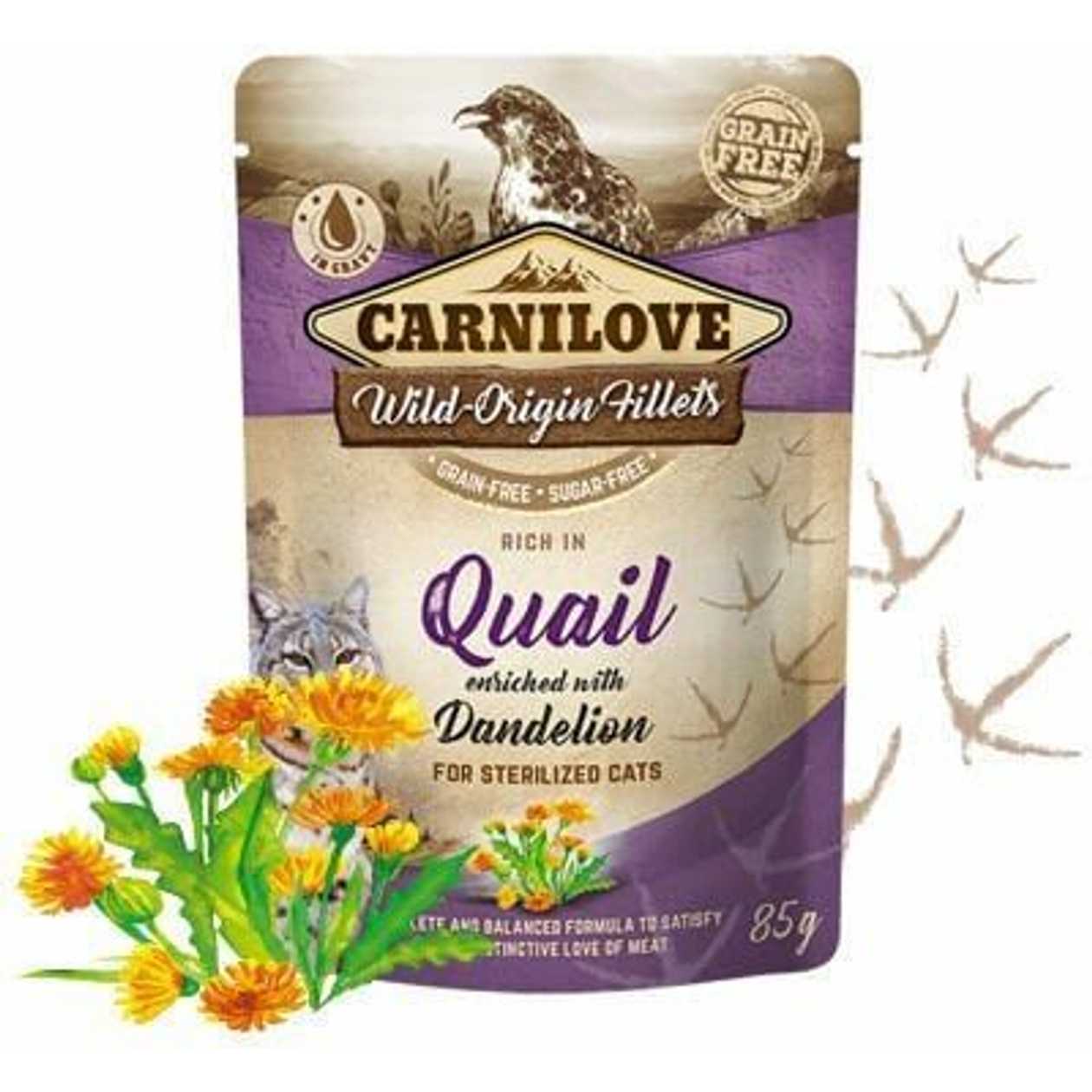 Carnilove Cat Pouch Quail Dandelion for sterilized mitrā barība kaķiem, 85 g`  -  [38355]