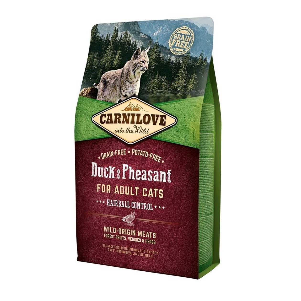 Carnilove Cat HAIRBALL CONTROL Duck & Pheasant bezgraudu sausā kaķu barība Pīle, fazāns, 2 kg  -  [12348]