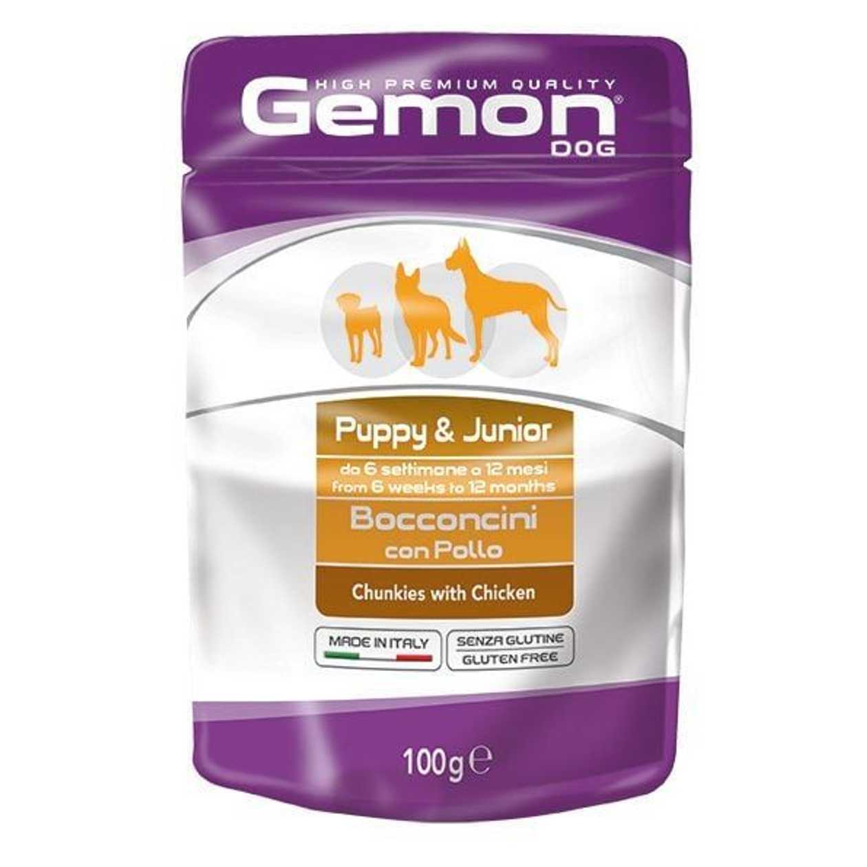 Gemon Dog pouches chunkies Puppy & Junior with chicken 100 g - konservi suņiem  -  [00636]