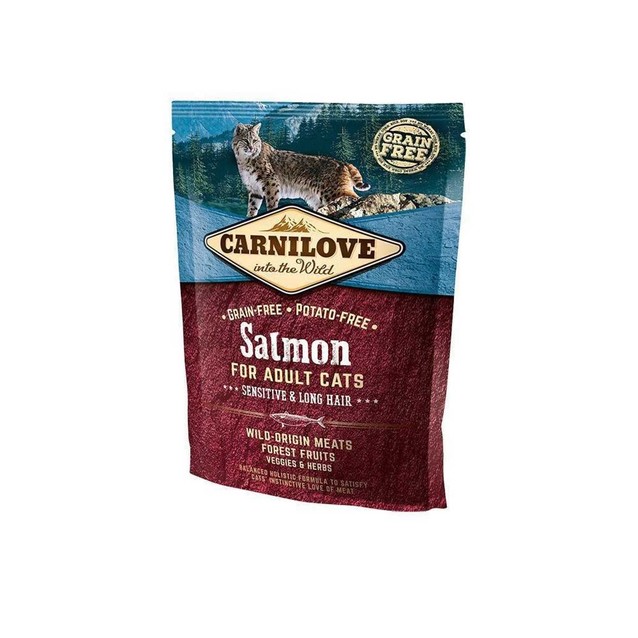 Carnilove Cat SENSITIVE & LONG HAIR Salmon bezgraudu sausā kaķu barība Lasis, 0.4 kg  -  [12294]