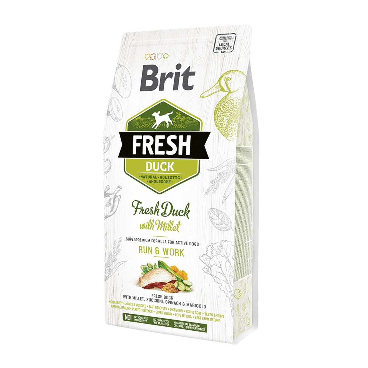 Brit Fresh Duck Millet Active Run & Work sausā barība suņiem Pīle, 2.5 kg  -  [30823]