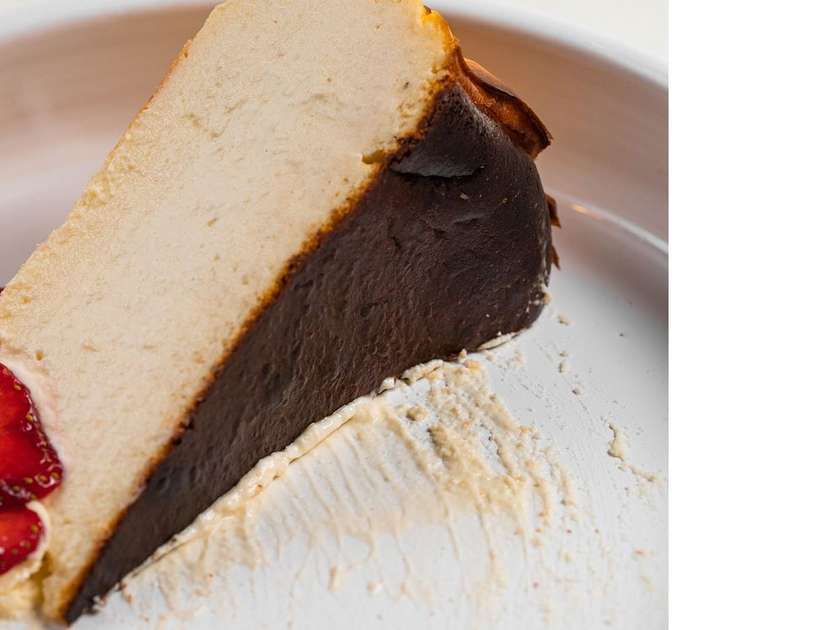 Basque cheesecake with cherry coulis