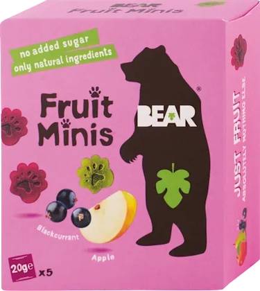 Copy of Bear Fruit Minis Φράουλα & Μήλο Πολυσυσκευασία 5x20g