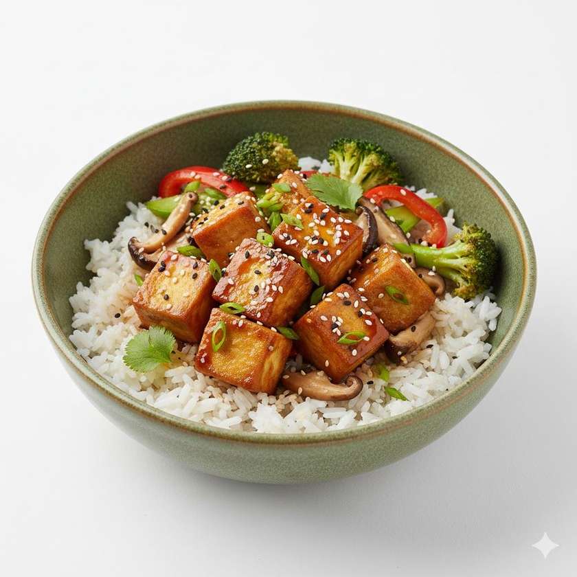 Sójové tofu na budhistický způsob s rýží