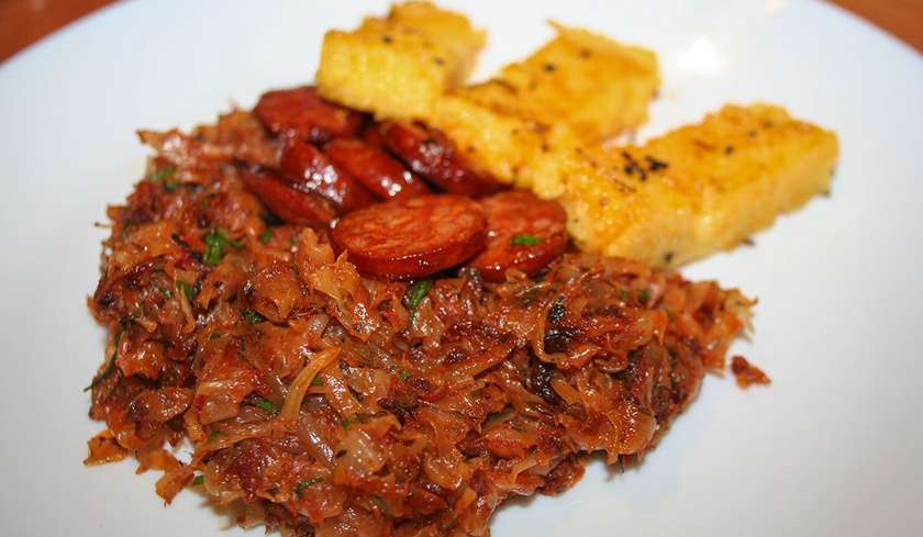 Cabbage cooked over low heat in a wood oven