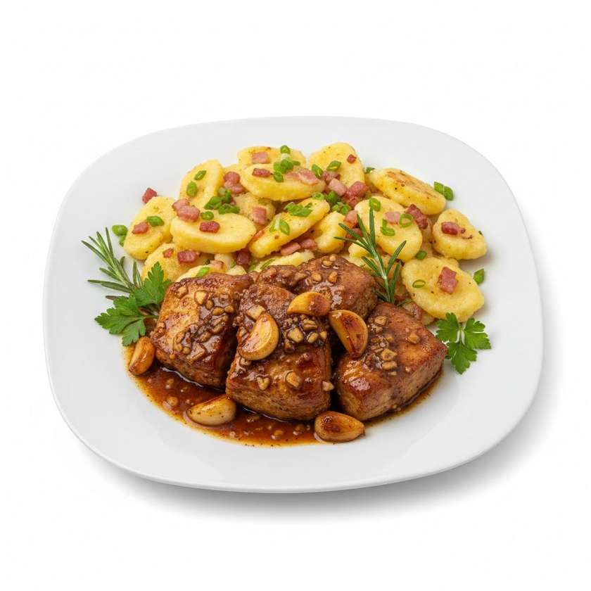 150/150g Roasted Pork with Garlic, Potato Dumplings with Sauerkraut