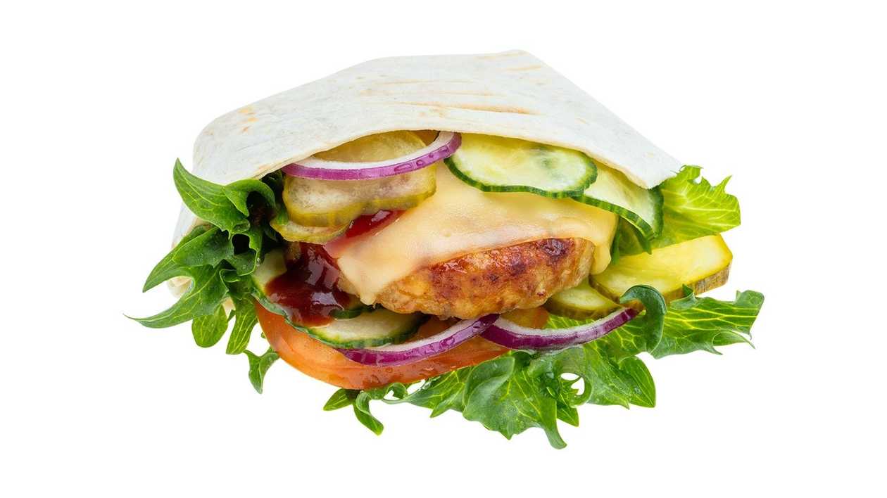 Chicken burger in tortilla