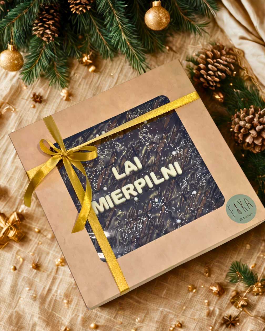 Classic Christmas Brownie with "PEACEFUL" Inscription