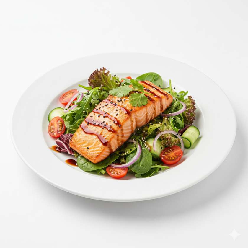 Salmon Salad with Teriyaki Sauce
