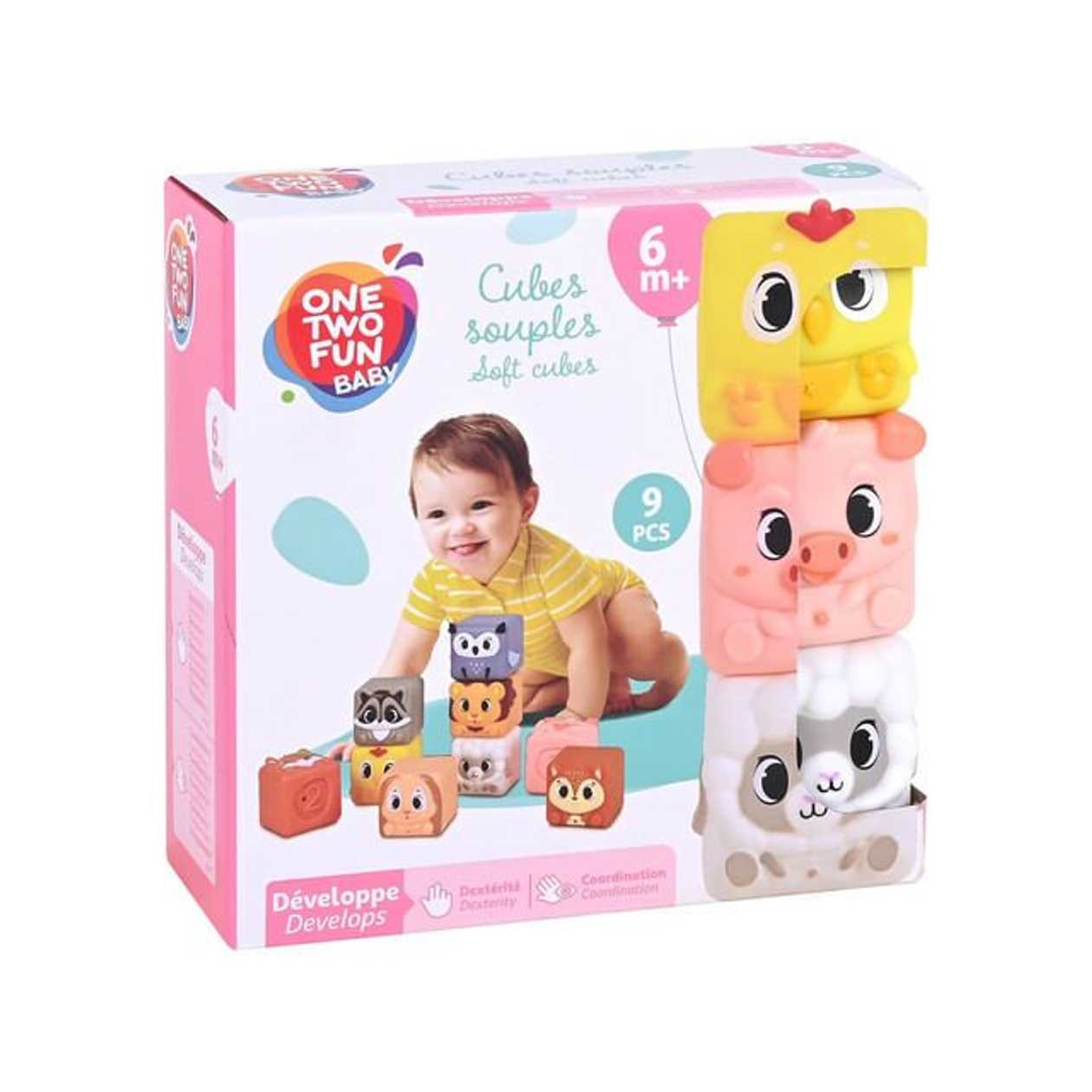 Jucarie set 9 cuburi moi animalute cu numere One Two Fun, 9 piese