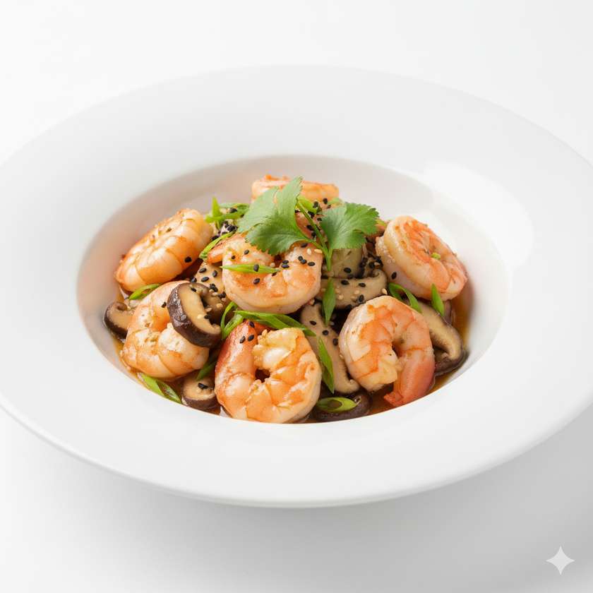 Shrimp with Sake and Shitake
