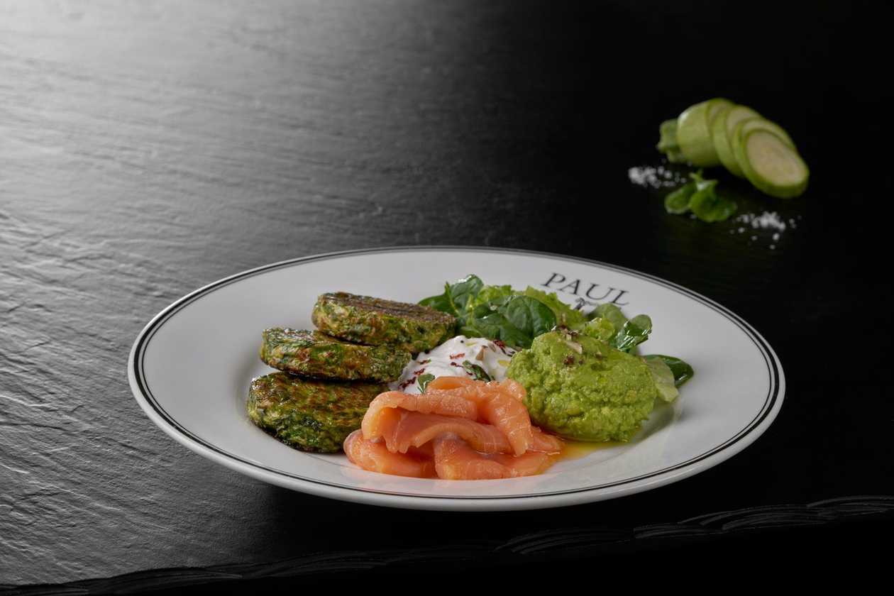 Zucchini Pancakes with Smoked Salmon & Stracciatella