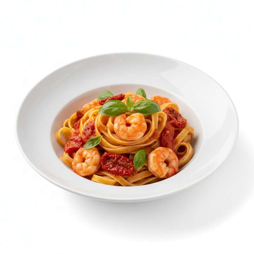 Taglietelli with Shrimp, Sun-dried Tomatoes and Basil