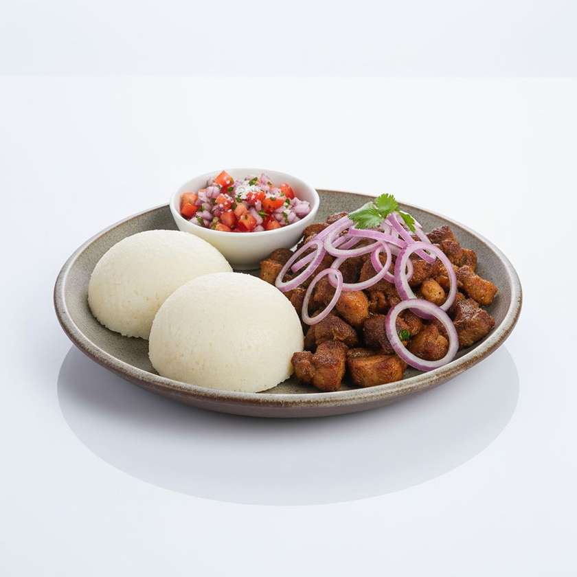 1kg Pork Dryfry served with 2 ugali and kachumbari