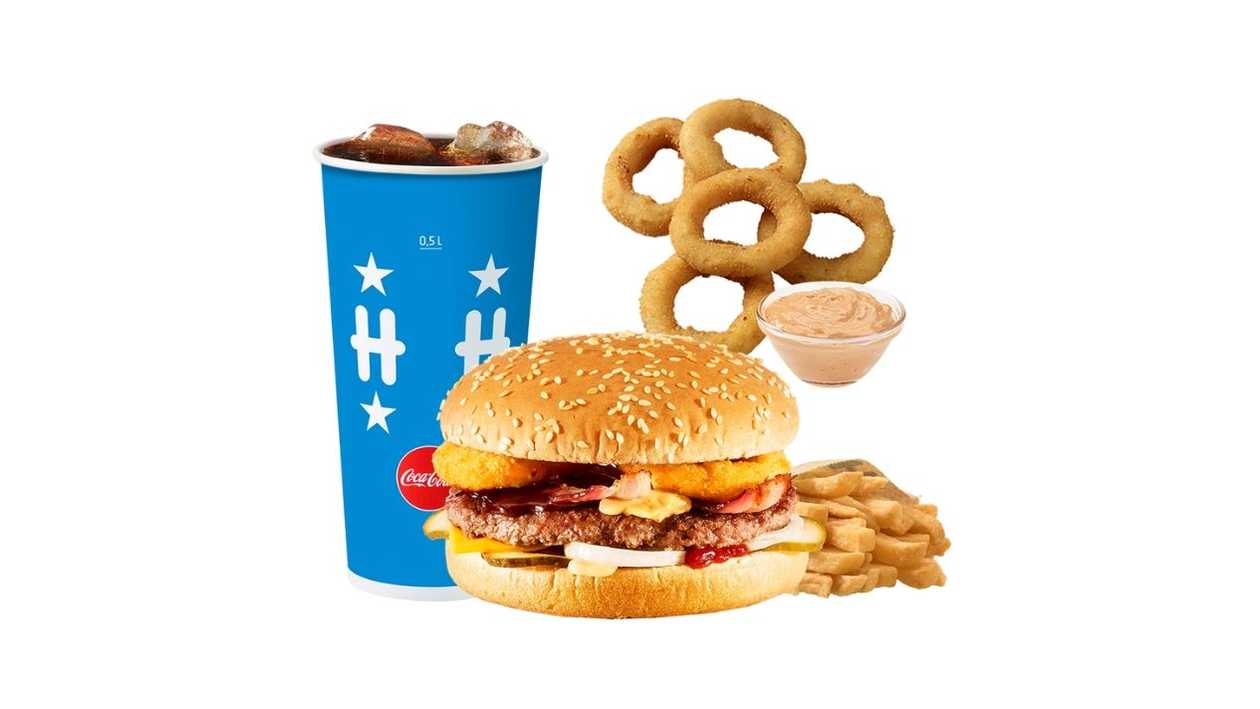 BBQ Burger large meal + 5 onion rings & 1 dip