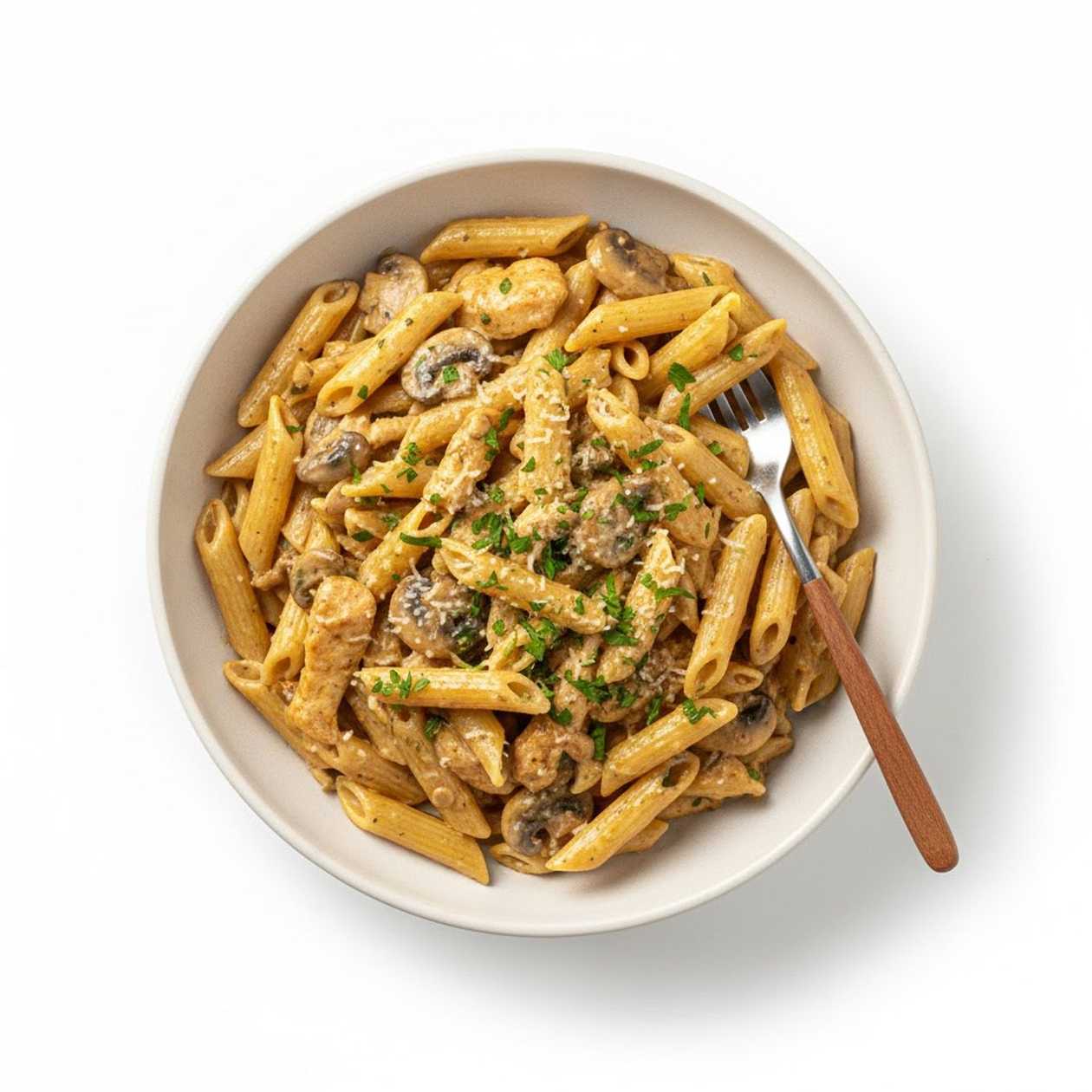 Penne cu piept de pui și ciuperci