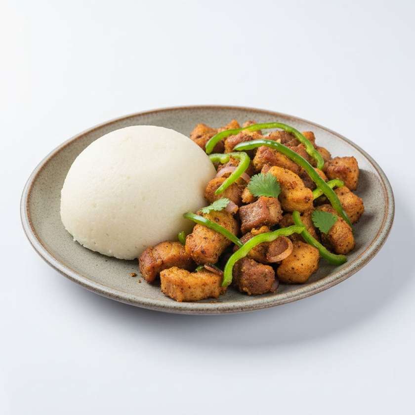 Pork with Green Pepper served with ugali