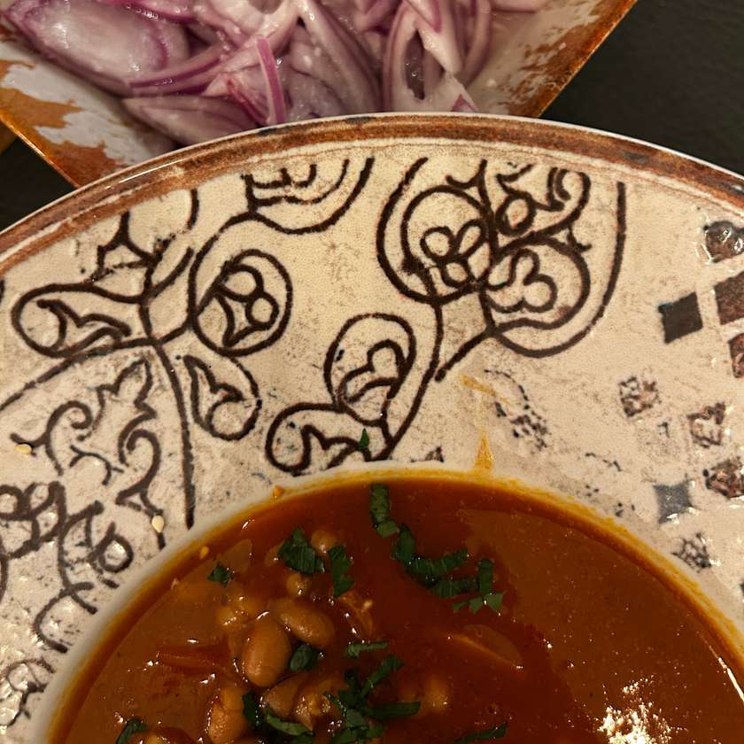 Smoky Bean Soup - served with red onion salad & toasted rustic bread