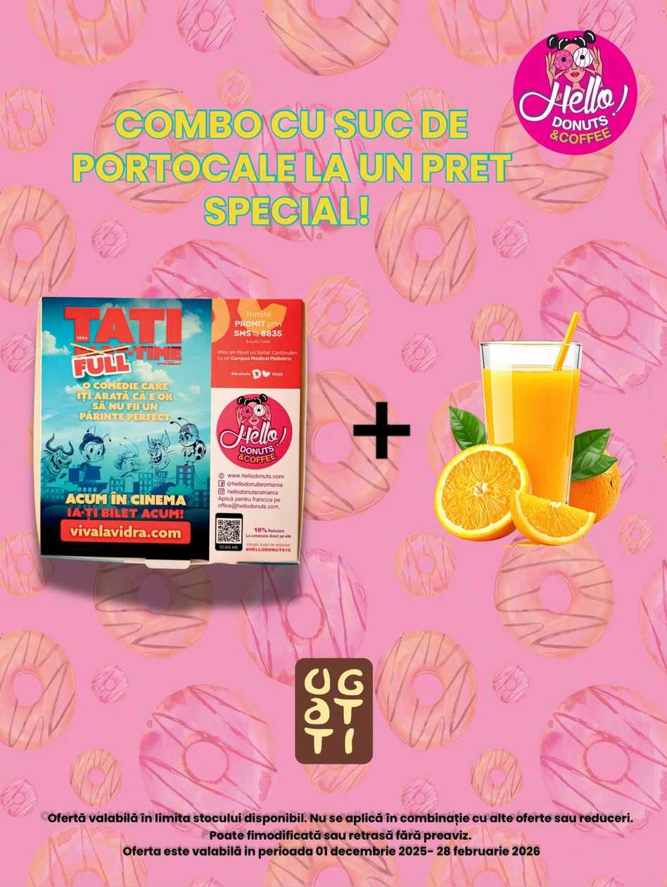 30 Mini Donuts si 1 Sticla Suc Portocale 330 ml la un Pret Special