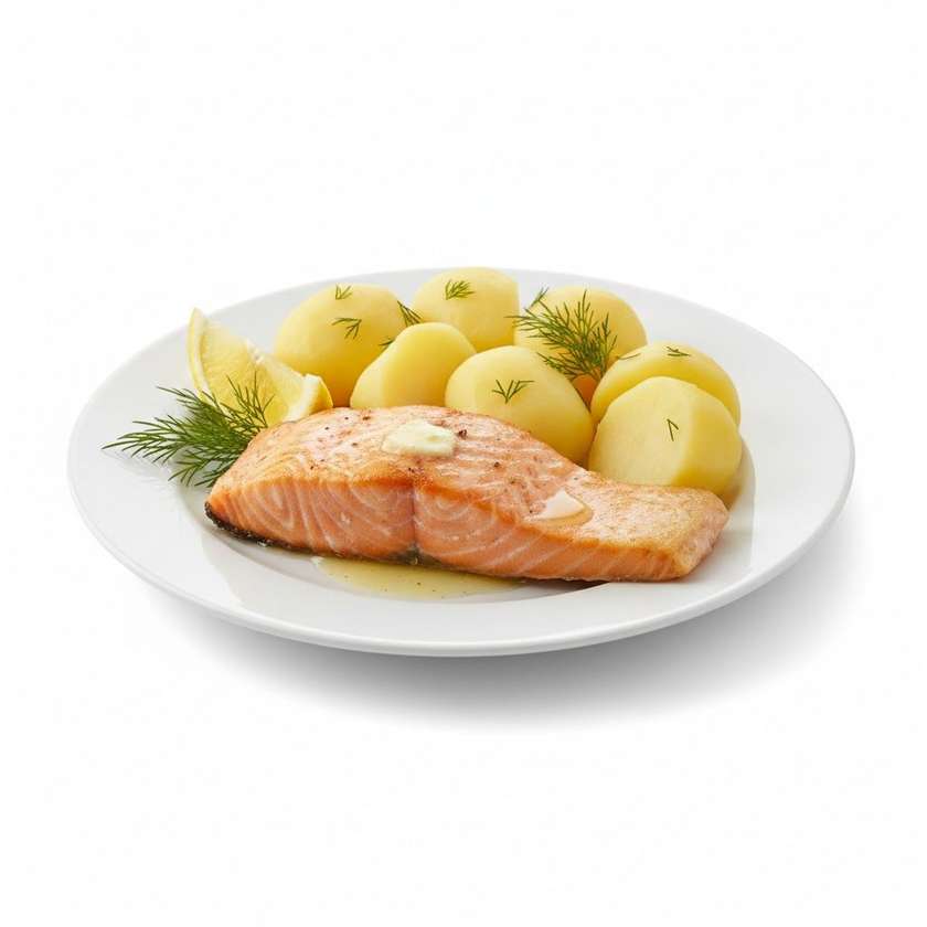 Grilled salmon in butter, boiled potatoes 200g