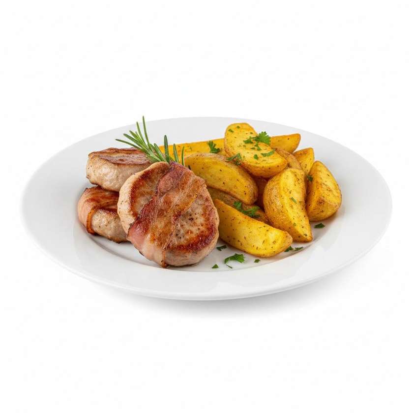 Pork medallions with bacon, American potatoes 200g