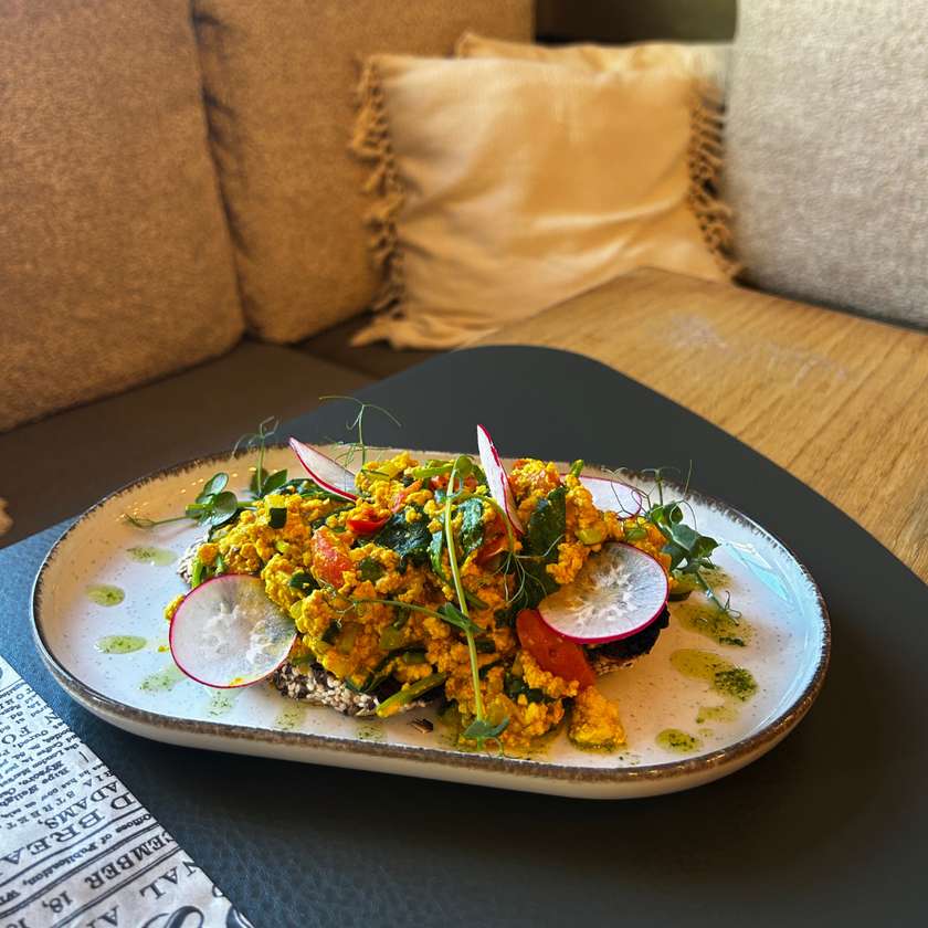 Scramble Tofu - served on toasted rustic bread