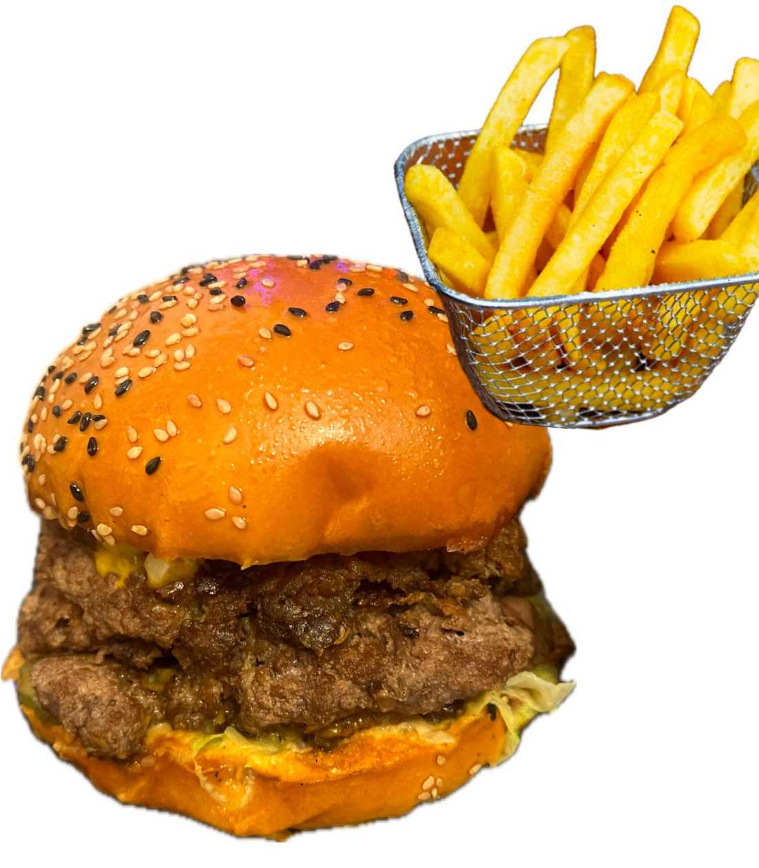 MENIU AMERICAN CHEESEBURGER TRIPLU CARNE + CARTOFI PRAJITI