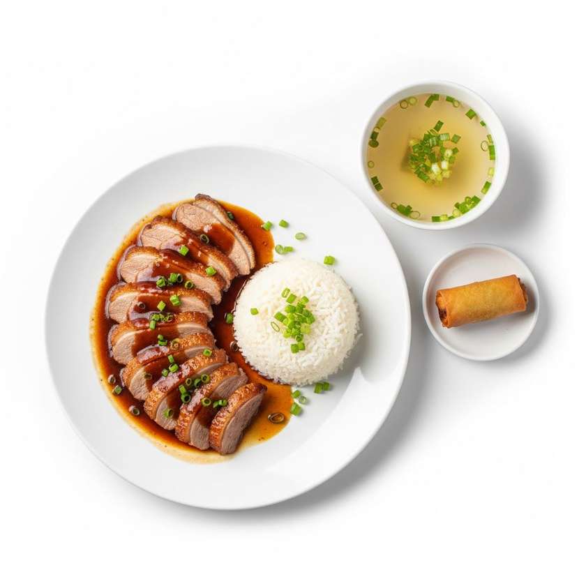 61.Kačica s pekingskou omáčkou + ryža+polievka(rolka)