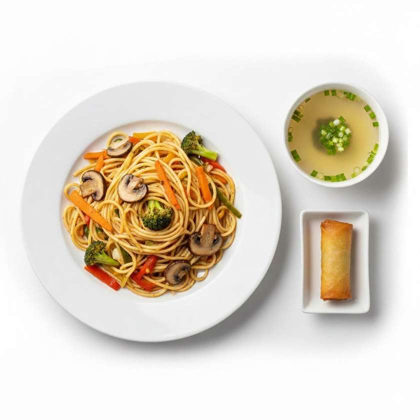 108. Pečené špagety so zeleninou a hubami 3.6+polievka(rolka)