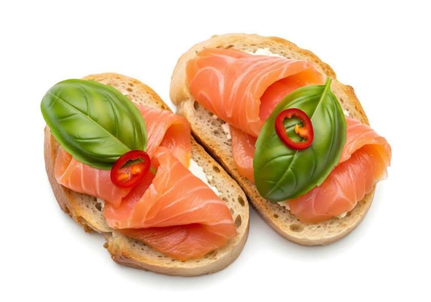 Bruschete cu somon cu mix salad