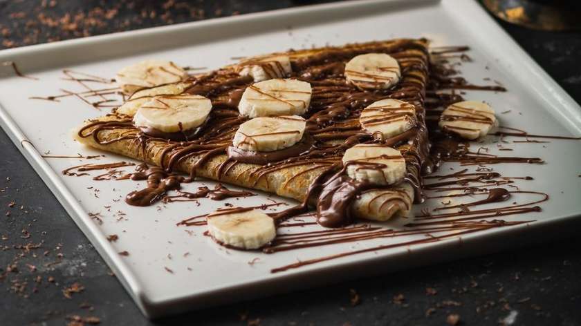 Pancake with chocolate and banana