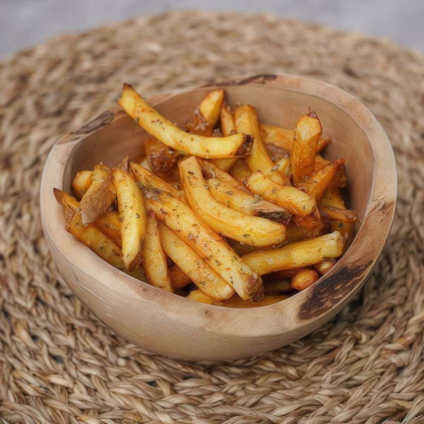 Fresh fried potatoes with chili