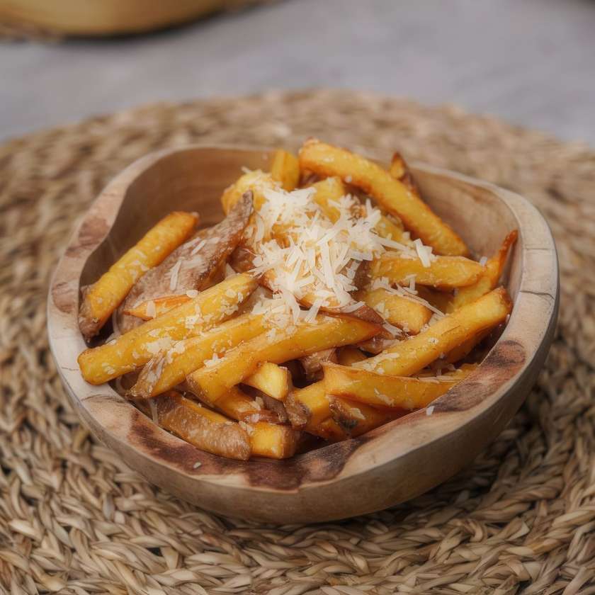 Fresh fried potatoes with pecorino