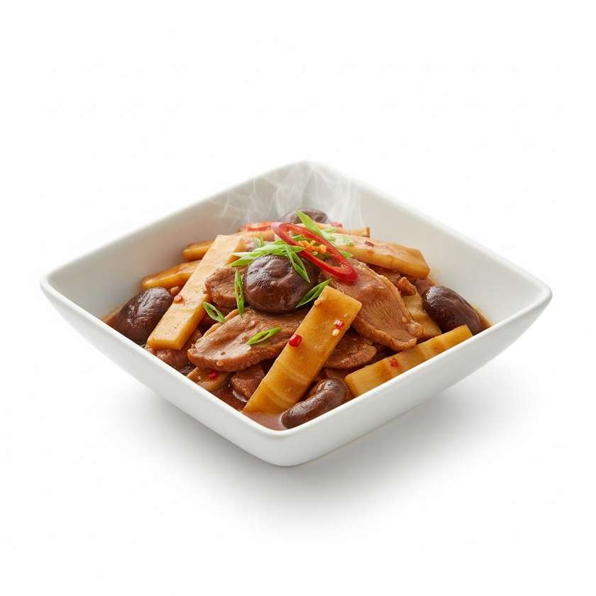 63. Kačica s bambusovými výhonkami a hubami