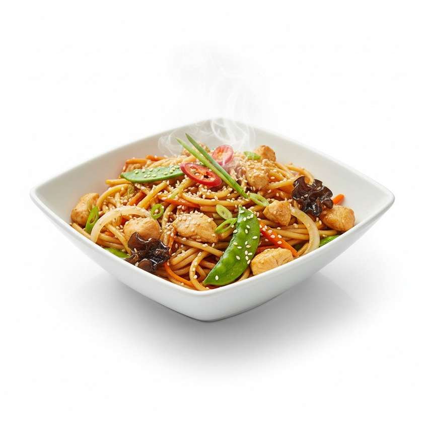 139. Pražené špagetové rezance s kuracím mäsom