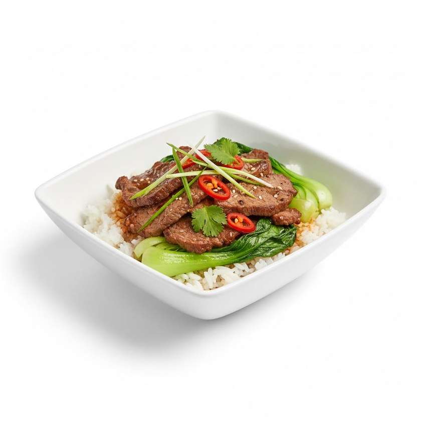 256. Hovězí s pak choi a rýží