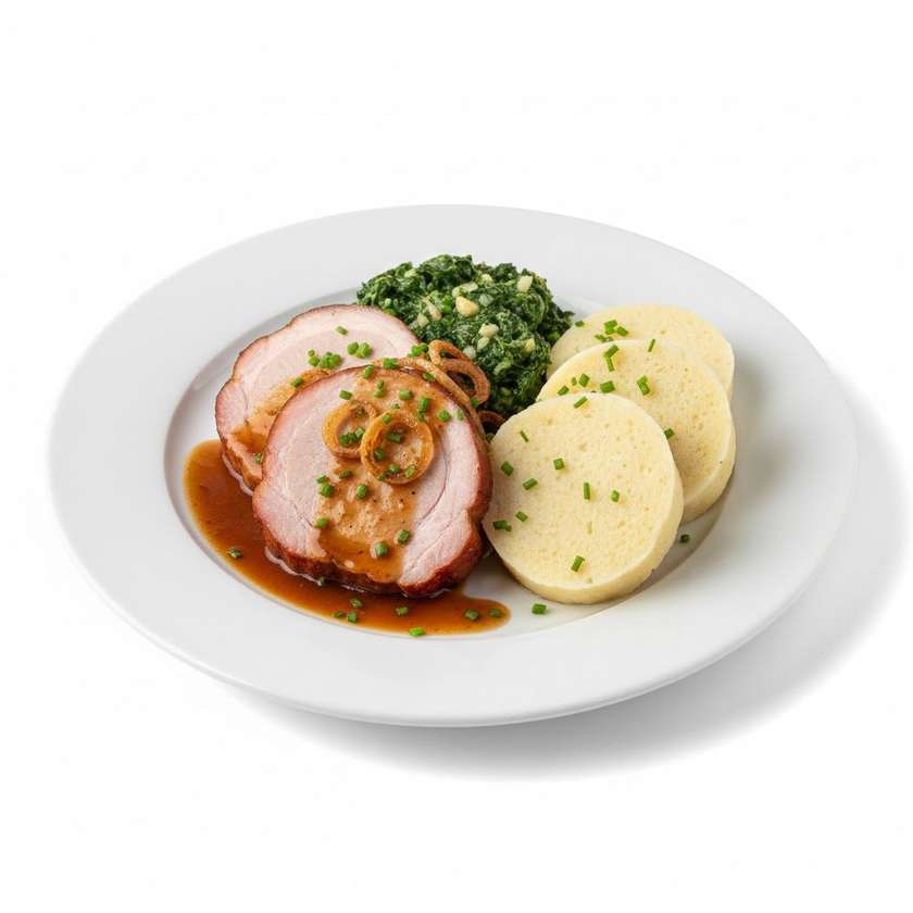 Smoked Pork Neck, Spinach, Potato Dumplings