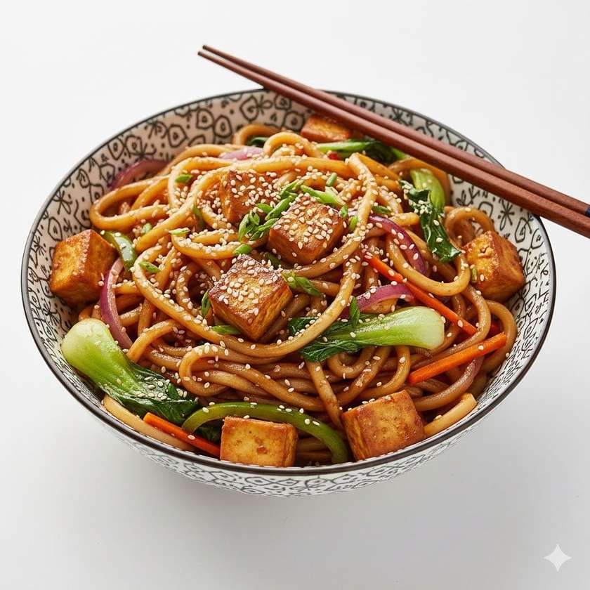118b. Restované udon nudle se sójovou omáčkou a tofu