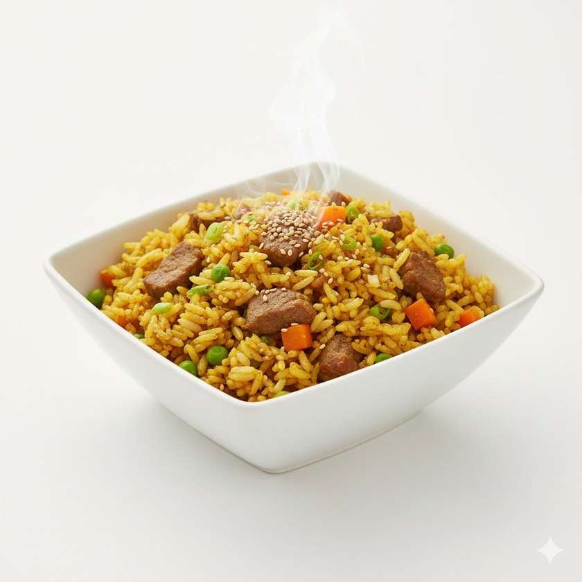 122. Pražená ryža s curry a hovädzím mäsom