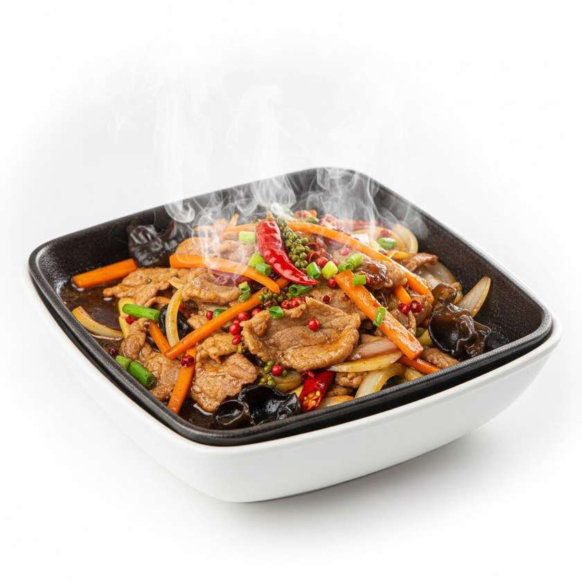 S3. Bravčové mäso so sichuanskym korením na železnej platni