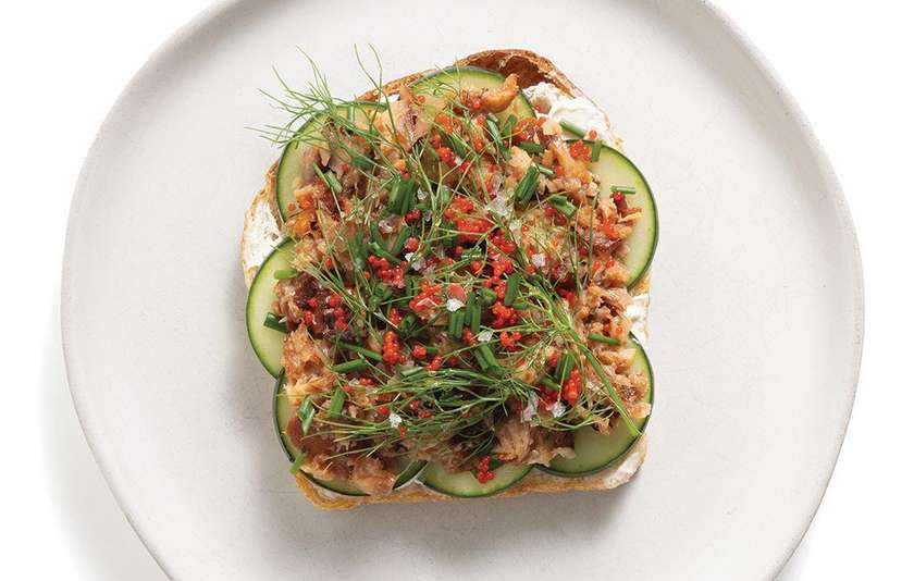 Trout Roe Tapas (trout roe salad, tomatoes, sourdough bread)